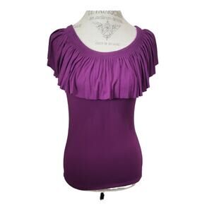 Michael Kors Purple Ruffled Shaw Short Sleeve Blouse Crew Neck Shirt